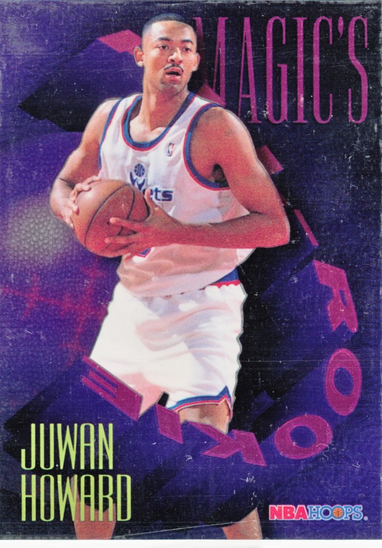 Front view of Juwan Howard 1994-95 SkyBox Hoops #FAR5 basketball card - Foil Tech edition (Washington Bullets)