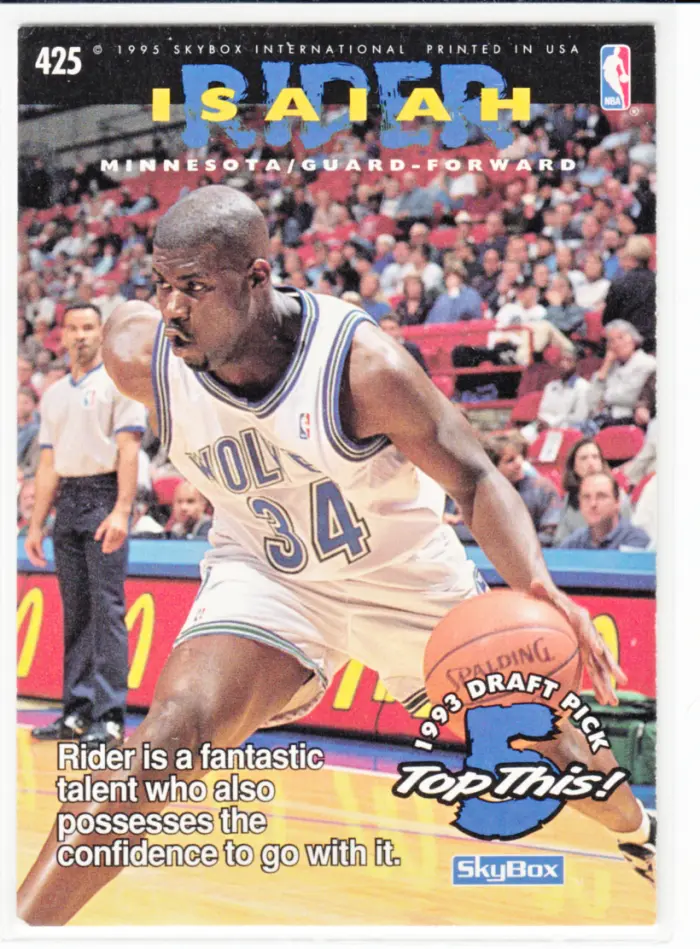 Back view of Juwan Howard 1994-95 SkyBox Hoops #425 showing stats for Washington Bullets