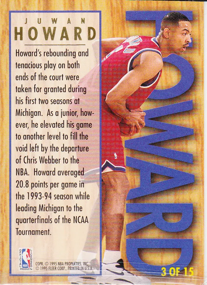 Back view of Juwan Howard 1994-95 Ultra #3 showing stats for Washington Bullets