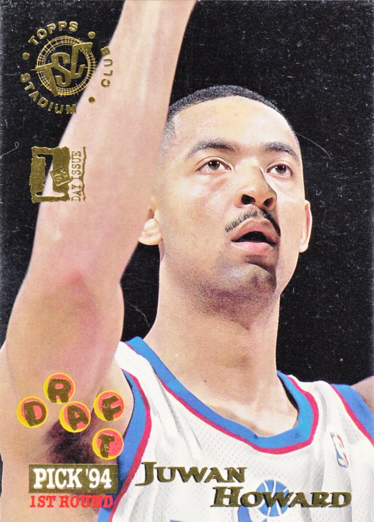 Front view of Juwan Howard 1994-95 Topps Stadium Club #210 basketball card - First Day Issue edition (Washington Bullets)