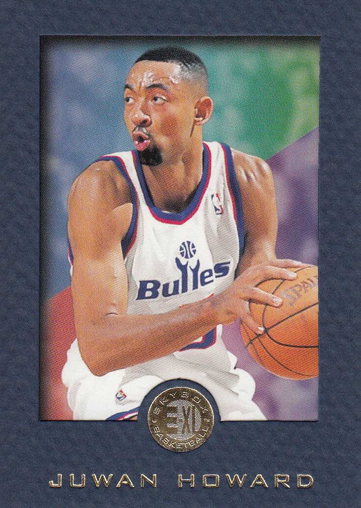 Front view of Juwan Howard 1995-96 E-XL #88 basketball card - Blue edition (Washington Bullets)