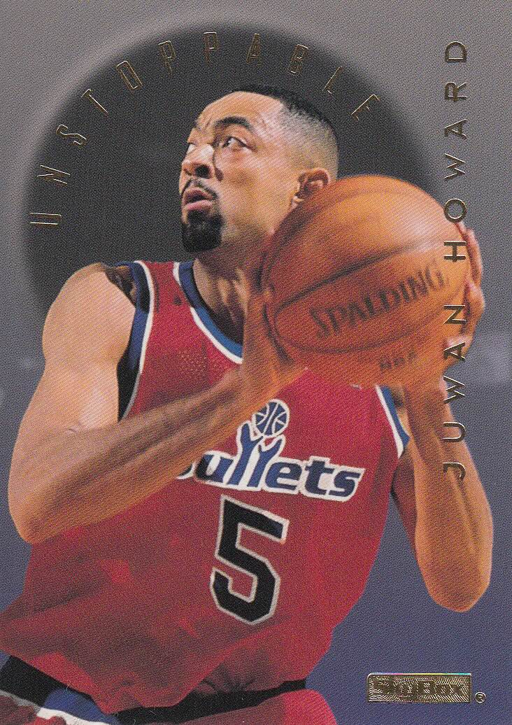 Front view of Juwan Howard 1995-96 E-XL #20 basketball card - Base edition (Washington Bullets)