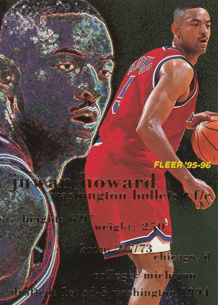 Front view of Juwan Howard 1995-96 Fleer #193 basketball card - Base edition (Washington Bullets)