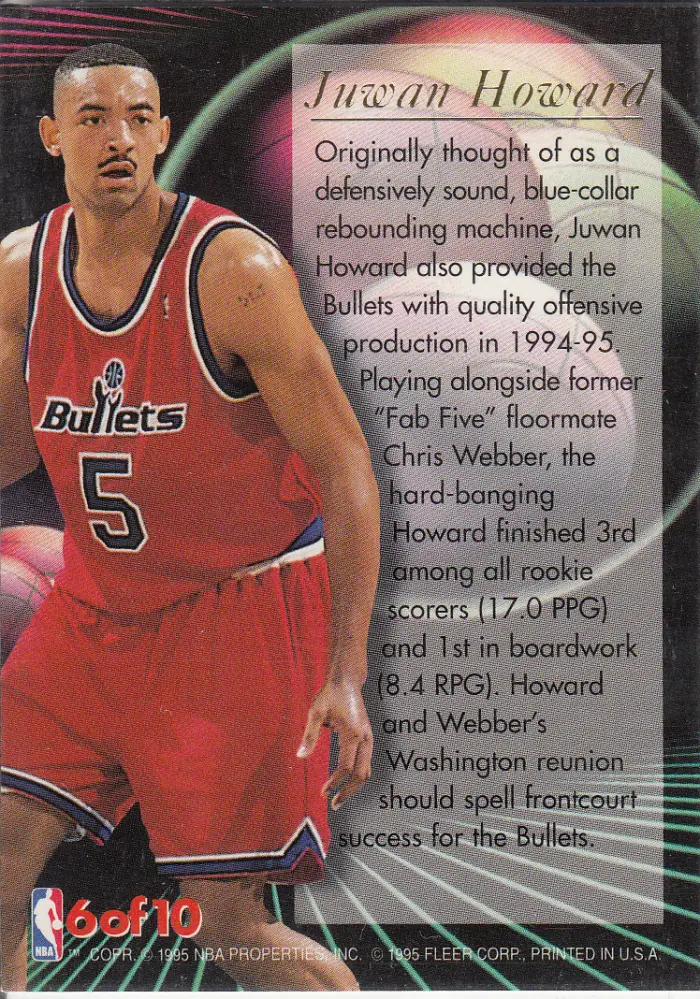 Back view of Juwan Howard 1995-96 Ultra #6 showing stats for Washington Bullets