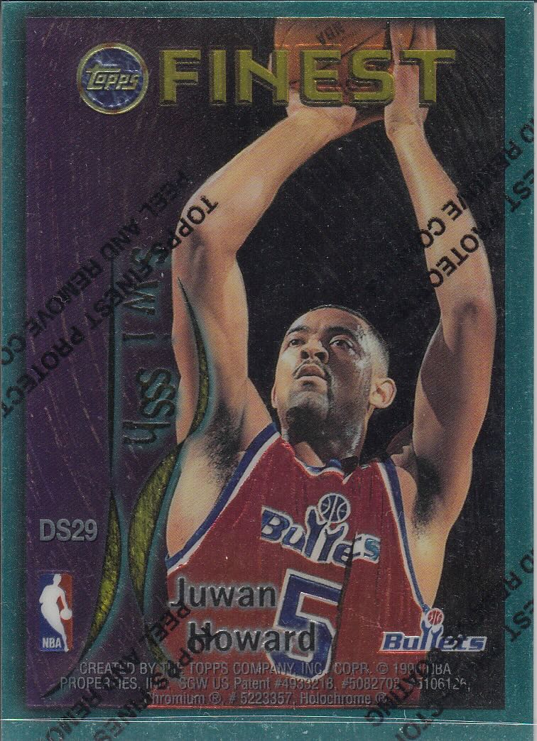 Back view of Juwan Howard 1995-96 Topps Finest #DS29 showing stats for Washington Bullets