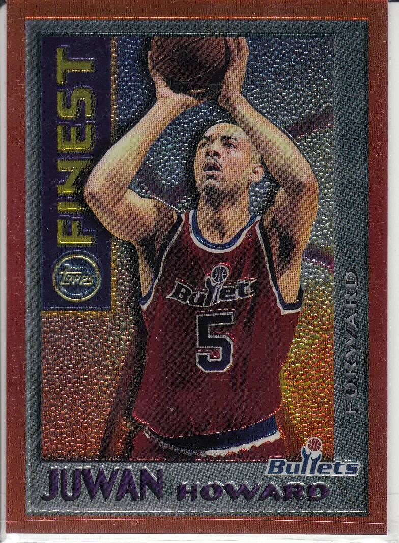 Front view of Juwan Howard 1995-96 Topps Finest #M20 basketball card - Base edition (Washington Bullets)