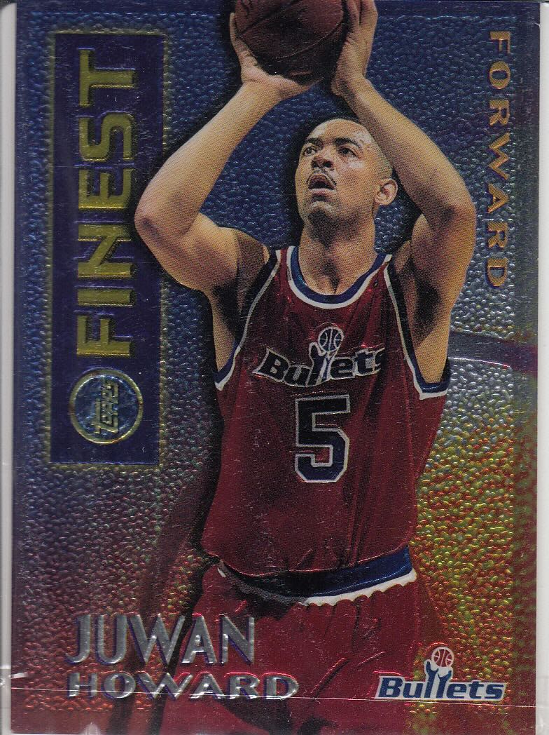 Front view of Juwan Howard 1995-96 Topps Finest #M20 basketball card - Base edition (Washington Bullets)