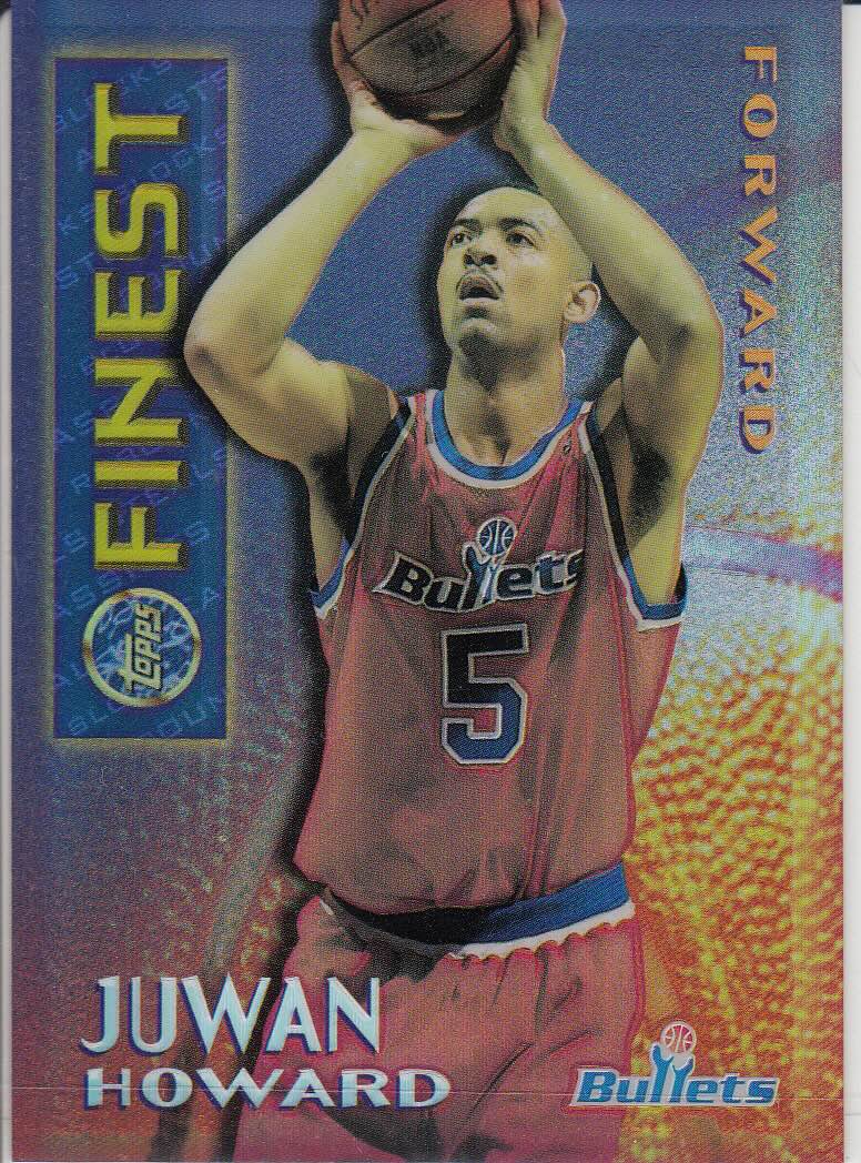 Front view of Juwan Howard 1995-96 Topps Finest #M20 basketball card - Refractor edition (Washington Bullets)