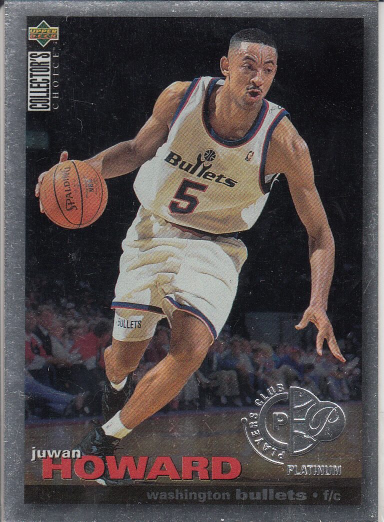 Front view of Juwan Howard 1995-96 Collectors Choice #38 basketball card - Players Club Platinum edition (Washington Bullets)