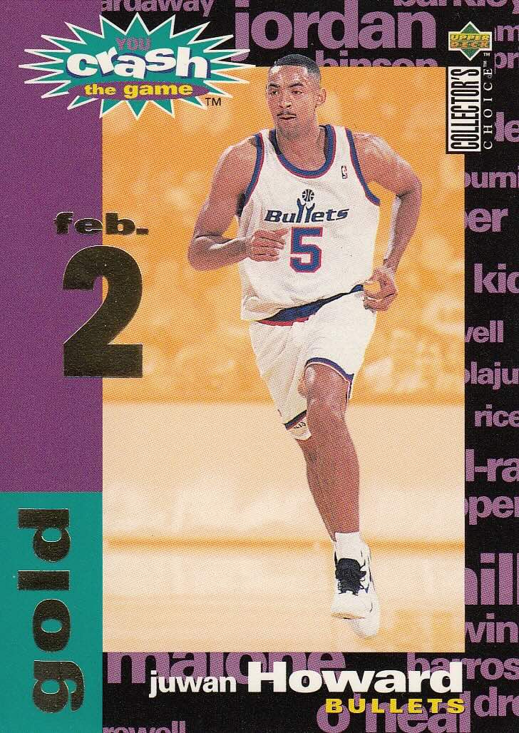 Front view of Juwan Howard 1995-96 Collectors Choice #C3 basketball card - Gold edition (Washington Bullets)