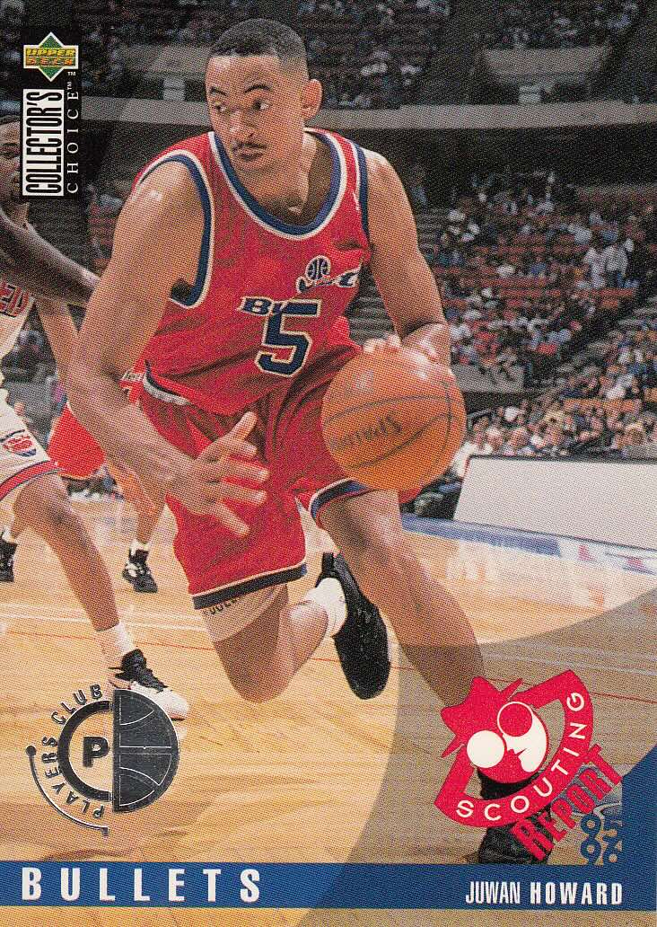 Front view of Juwan Howard 1995-96 Collectors Choice #349 basketball card - Players Club edition (Washington Bullets)