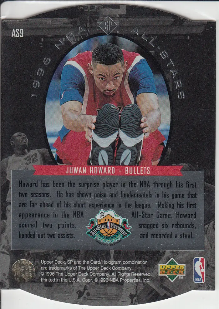 Back view of Juwan Howard 1995-96 SP #AS9 showing stats for Washington Bullets