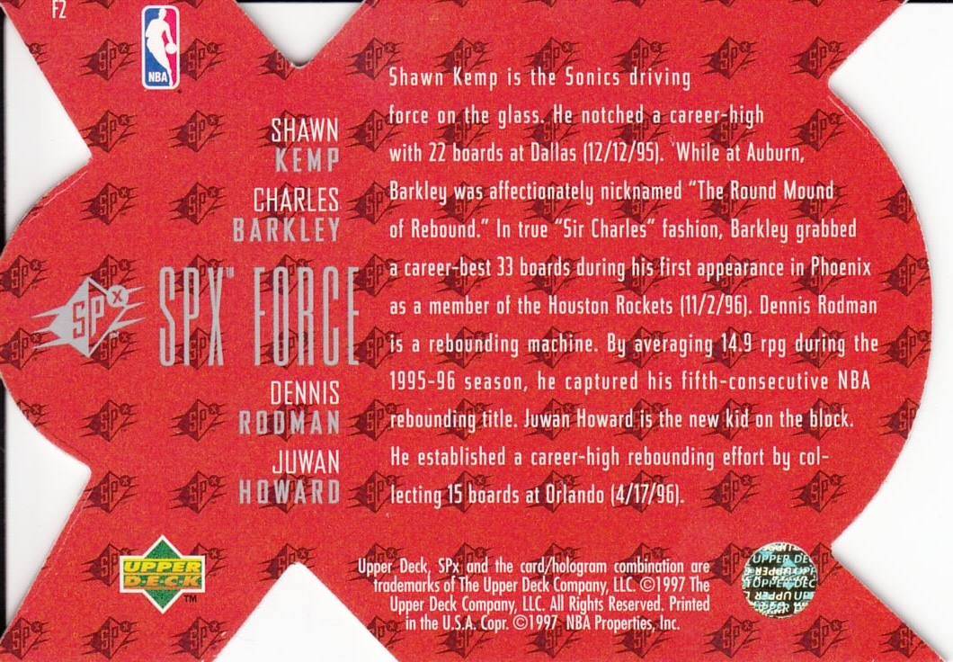 Back view of Juwan Howard 1996-97 SP #F2 showing stats for Washington Bullets