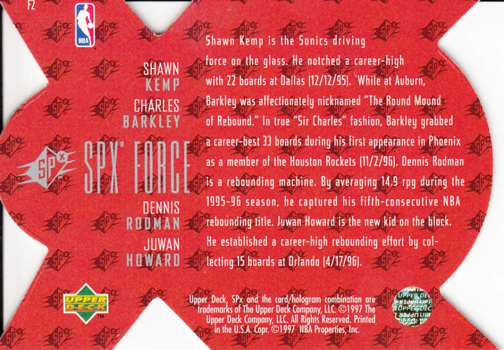 Back view of Juwan Howard 1996-97 SP #F2 showing stats for Washington Bullets