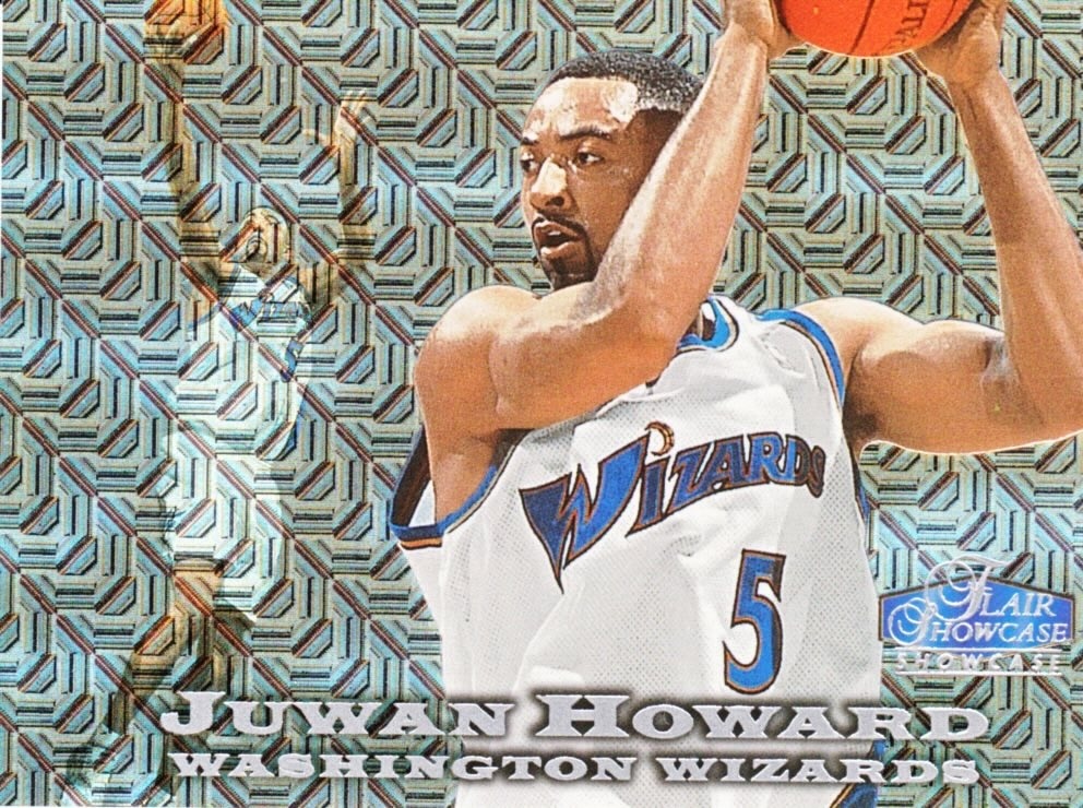 Front view of Juwan Howard 1997-98 Flair Showcase #ROW 0 SEAT 64 basketball card - Base edition (Washington Wizards)
