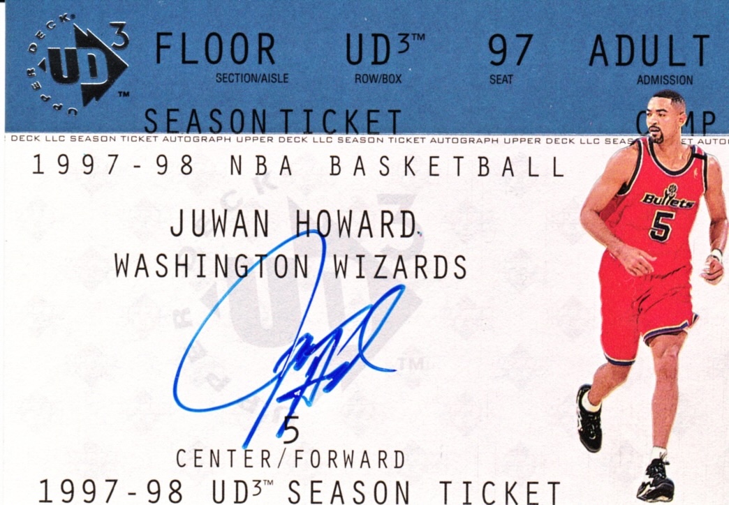 Front view of Juwan Howard 1997-98 UD3 #JH basketball card - Base edition (Washington Wizards)