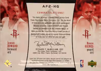 Juwan Howard 2004-05 SP Game Used Edition Jersey #AF2-HG Back
