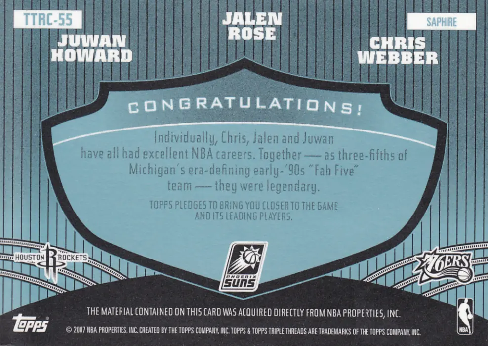 Back view of Juwan Howard 2006-07 Topps Triple Threats #TTRC-55 showing stats for Houston Rockets