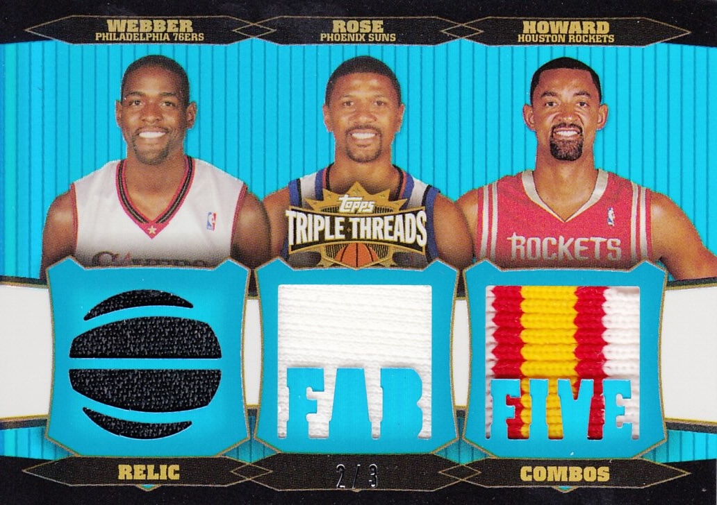 Front view of Juwan Howard 2006-07 Topps Triple Threats #TTRC-55 basketball card - Sapphire edition (Houston Rockets)
