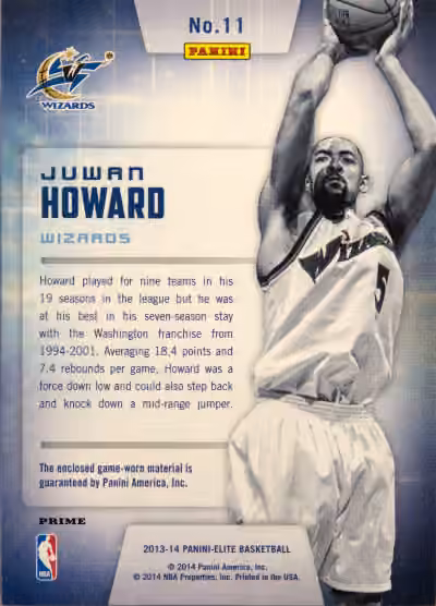 Juwan Howard 2013-14 Panini Elite Prime #11 Back