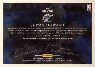 Juwan Howard 2019-20 Panini Impeccable Silver Holo #CC-JWH Back