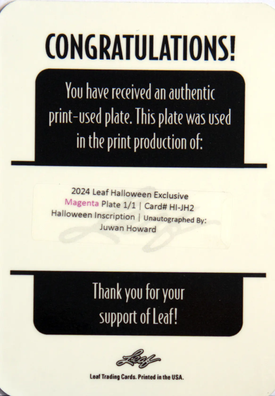 Back scan of Juwan Howard 2024-25 Leaf Metal #HI-JH2 showing stats for Washington Wizards - Juwan Howard Collector Private Collection