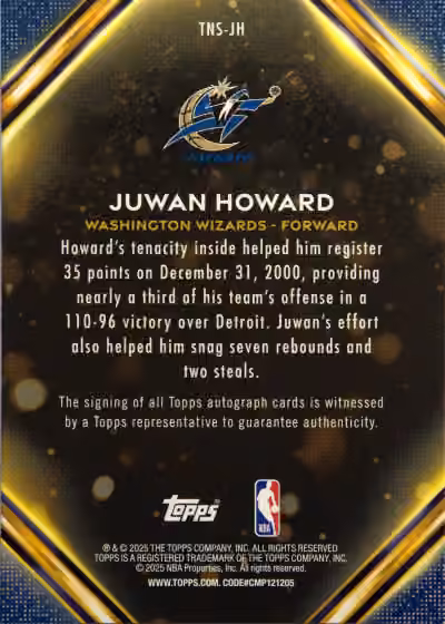 Juwan Howard 2025-26 Topps Black Holo #TNS-JH Back